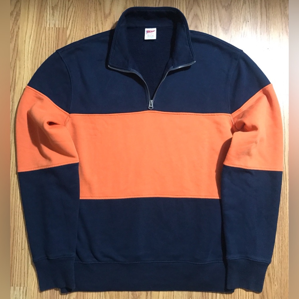 J. Crew Navy and Orange Half-Zip Sweatshirt